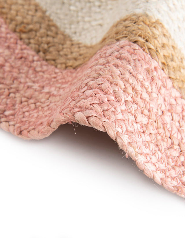 Pink White Natural 5' 1 x 5' 1 Braided Jute Round Area Rug 100% Jute Hand Braided Natural Eco-Friendly Boho Style Carpet for Living Rooms Dining Office Space Dorms for Sale at Rug Engine