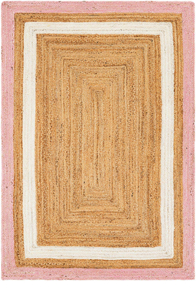 Pink White Natural 4' 1 x 6' 1 Braided Jute Rectangle Area Rug 100% Jute Hand Braided Natural Eco-Friendly Boho Style Carpet for Living Rooms Dining Office Space Dorms for Sale at Rug Engine
