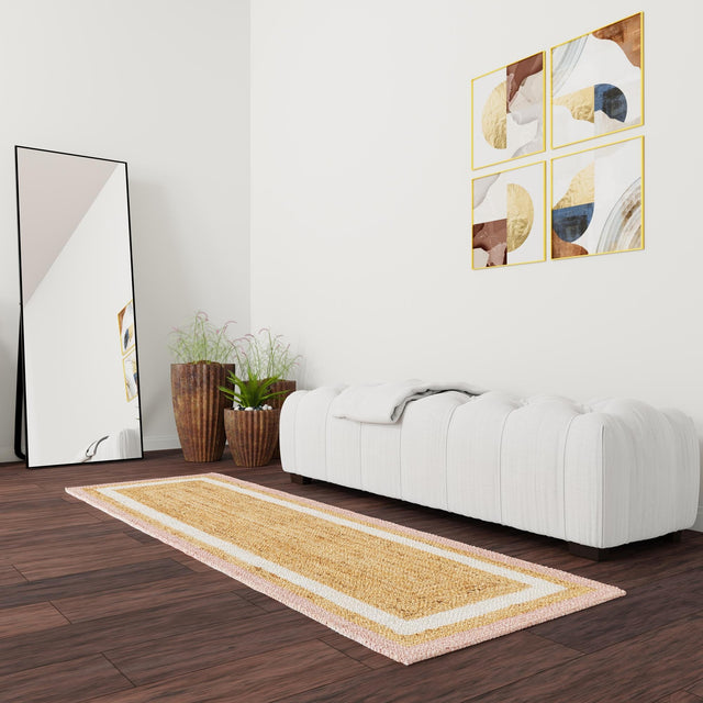 Pink White Natural 2' 7 x 12' Braided Jute Runner Area Rug 100% Jute Hand Braided Natural Eco-Friendly Boho Style Carpet for Living Rooms Dining Office Space Dorms for Sale at Rug Engine
