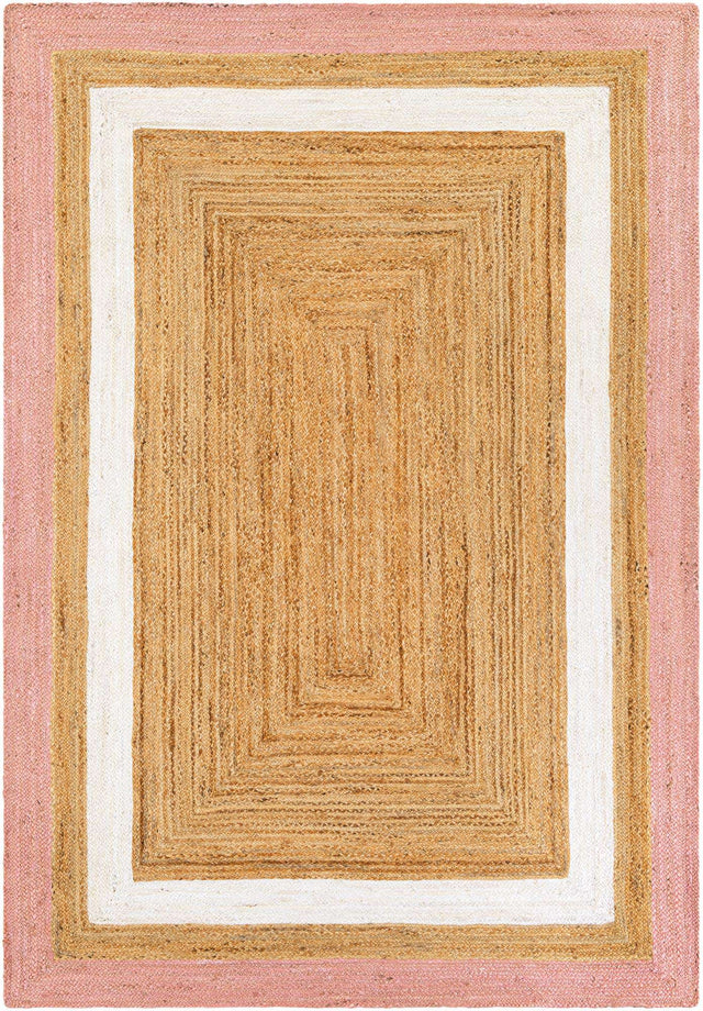 Pink White Natural 6' 1 x 9' Braided Jute Rectangle Area Rug 100% Jute Hand Braided Natural Eco-Friendly Boho Style Carpet for Living Rooms Dining Office Space Dorms for Sale at Rug Engine