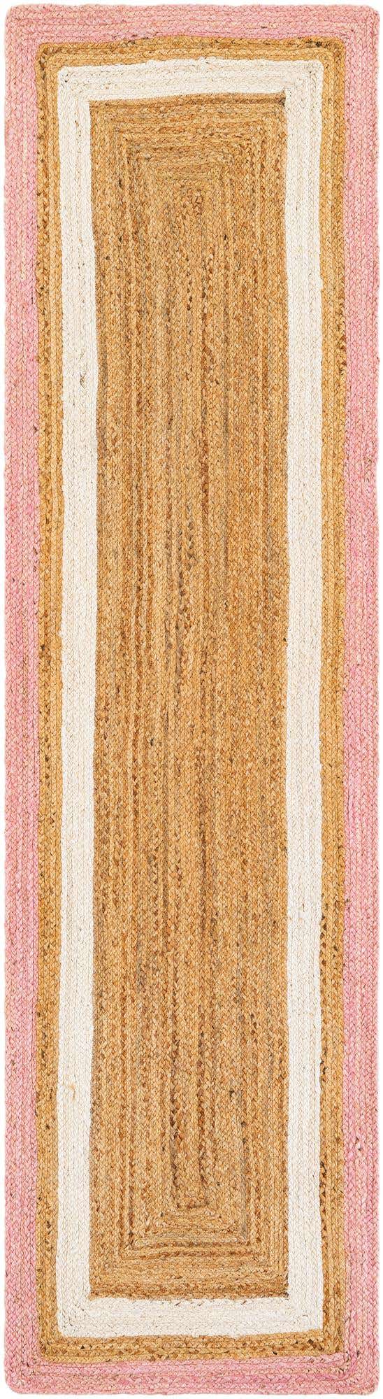Pink White Natural 2' x 8' Braided Jute Runner Area Rug 100% Jute Hand Braided Natural Eco-Friendly Boho Style Carpet for Living Rooms Dining Office Space Dorms for Sale at Rug Engine