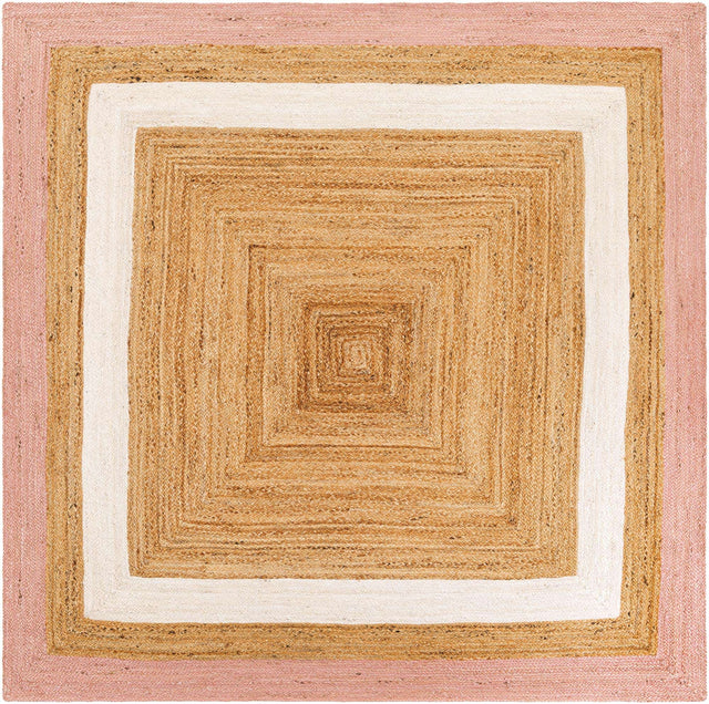 Pink White Natural 7' 10 x 7' 10 Braided Jute Square Area Rug 100% Jute Hand Braided Natural Eco-Friendly Boho Style Carpet for Living Rooms Dining Office Space Dorms for Sale at Rug Engine