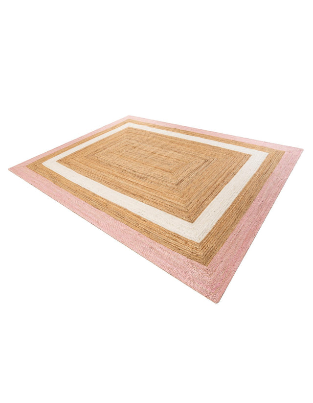 Pink White Natural 9' x 12' Braided Jute Rectangle Area Rug 100% Jute Hand Braided Natural Eco-Friendly Boho Style Carpet for Living Rooms Dining Office Space Dorms for Sale at Rug Engine