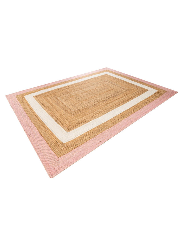 Pink White Natural 9' x 12' Braided Jute Rectangle Area Rug 100% Jute Hand Braided Natural Eco-Friendly Boho Style Carpet for Living Rooms Dining Office Space Dorms for Sale at Rug Engine