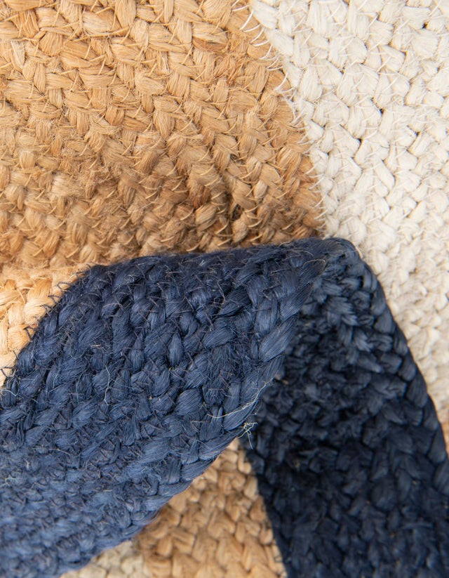 Navy Blue White Natural 3' 1 x 3' 1 Braided Jute Round Area Rug 100% Jute Hand Braided Natural Eco-Friendly Boho Style Carpet for Living Rooms Dining Office Space Dorms for Sale at Rug Engine