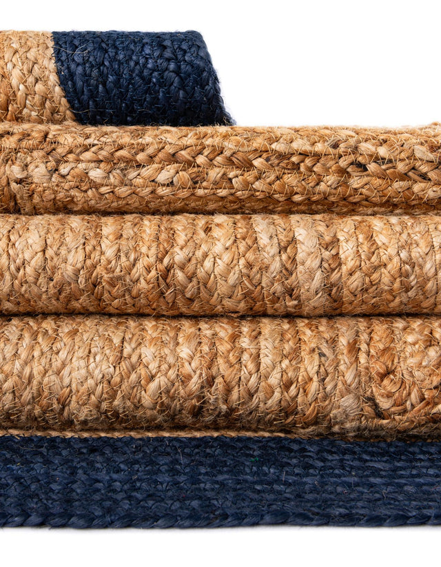 Navy Blue White Natural 4' 1 x 6' 1 Braided Jute Rectangle Area Rug 100% Jute Hand Braided Natural Eco-Friendly Boho Style Carpet for Living Rooms Dining Office Space Dorms for Sale at Rug Engine