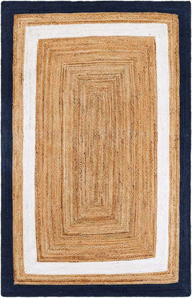 Navy Blue White Natural 5' 1 x 8' Braided Jute Rectangle Area Rug 100% Jute Hand Braided Natural Eco-Friendly Boho Style Carpet for Living Rooms Dining Office Space Dorms for Sale at Rug Engine