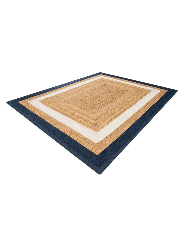 Navy Blue White Natural 7' 10 x 10' Braided Jute Rectangle Area Rug 100% Jute Hand Braided Natural Eco-Friendly Boho Style Carpet for Living Rooms Dining Office Space Dorms for Sale at Rug Engine