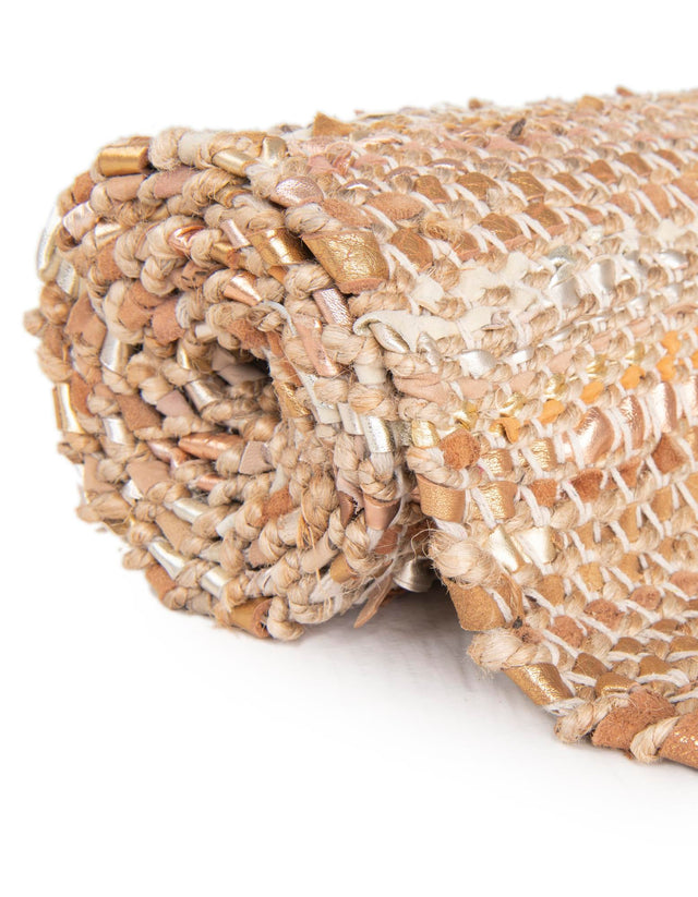 Natural 4' 1 x 6' 1 Leather Metallic Jute Rectangle Area Rug Hand Woven All Natural Jute & Leather Unique Carpet for Living Rooms, Bedroom, Office, Kitchen, Dorms for Sale at Rug Engine