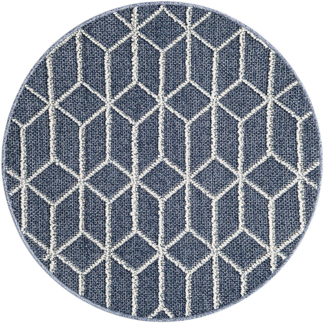 Navy Blue 3' 1 x 3' 1 Symphony Outdoor Round Area Rug Weather Resistant for Patio, Deck, Terrace, Balcony, Porch Durable Outside Carpet for Sale at Rug Engine