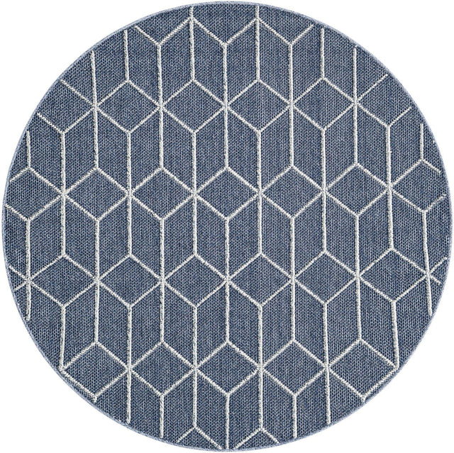 Navy Blue 5' 3 x 5' 3 Symphony Outdoor Round Area Rug Weather Resistant for Patio, Deck, Terrace, Balcony, Porch Durable Outside Carpet for Sale at Rug Engine