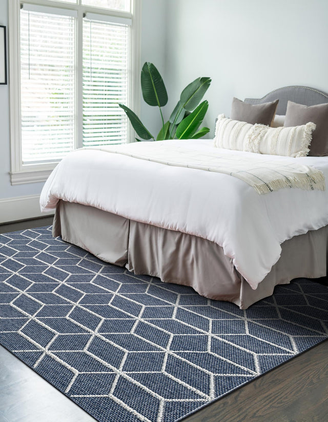 Navy Blue 7' 10 x 10' Symphony Outdoor Rectangle Area Rug Weather Resistant for Patio, Deck, Terrace, Balcony, Porch Durable Outside Carpet for Sale at Rug Engine