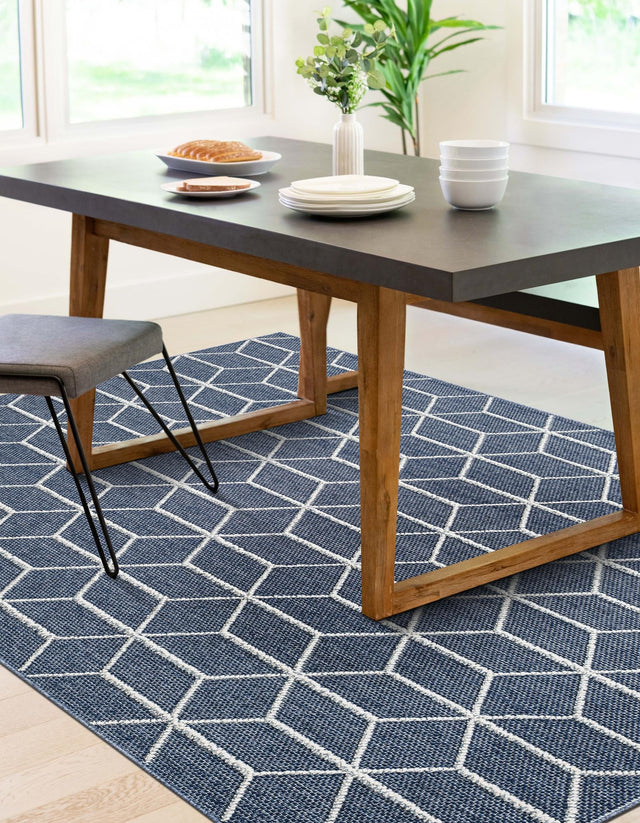 Navy Blue 9' x 12' Symphony Outdoor Rectangle Area Rug Weather Resistant for Patio, Deck, Terrace, Balcony, Porch Durable Outside Carpet for Sale at Rug Engine