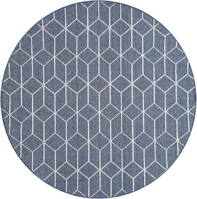 Navy Blue 7' 10 x 7' 10 Symphony Outdoor Round Area Rug Weather Resistant for Patio, Deck, Terrace, Balcony, Porch Durable Outside Carpet for Sale at Rug Engine