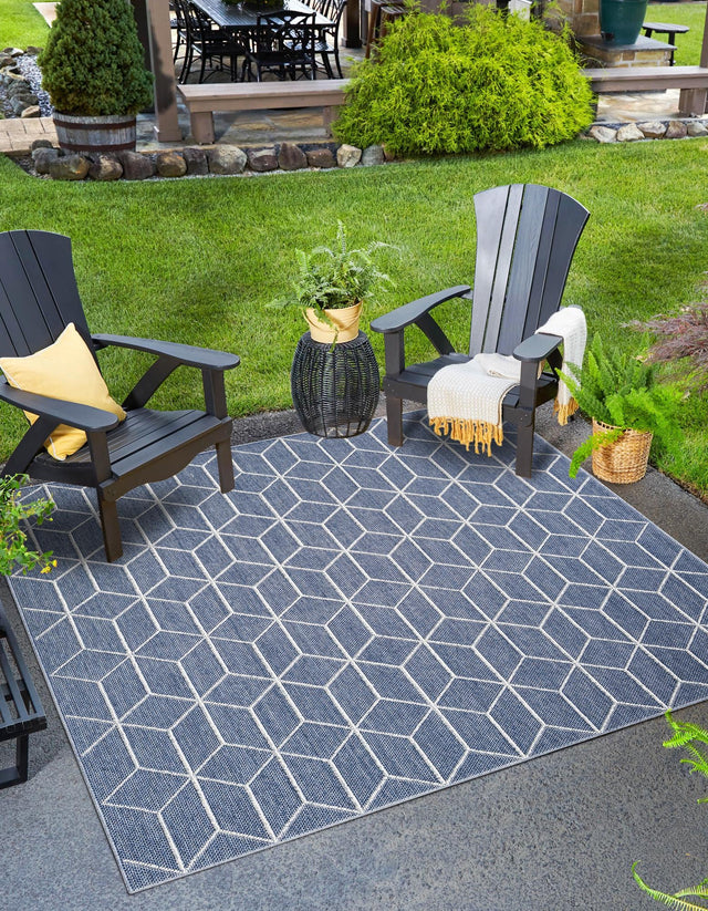 Navy Blue 7' 10 x 7' 10 Symphony Outdoor Square Area Rug Weather Resistant for Patio, Deck, Terrace, Balcony, Porch Durable Outside Carpet for Sale at Rug Engine