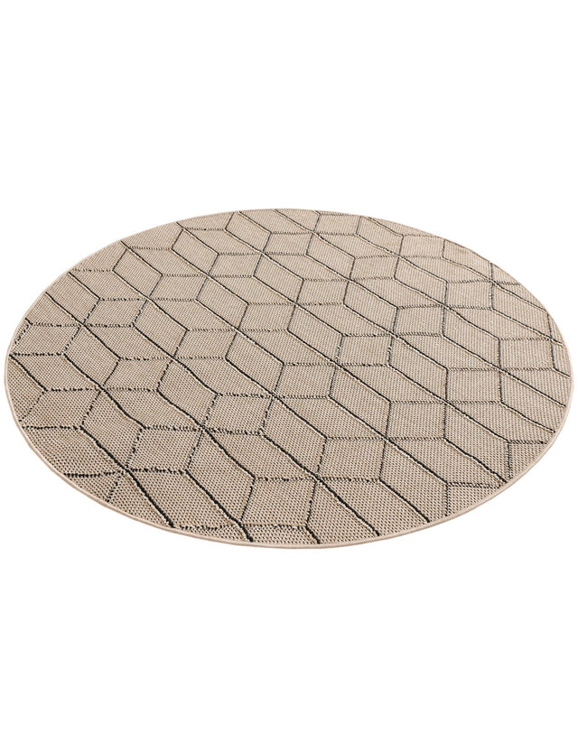 Khaki 5' 3 x 5' 3 Symphony Outdoor Round Area Rug Weather Resistant for Patio, Deck, Terrace, Balcony, Porch Durable Outside Carpet for Sale at Rug Engine