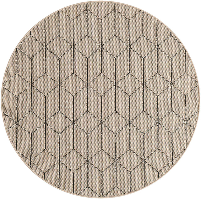 Khaki 5' 3 x 5' 3 Symphony Outdoor Round Area Rug Weather Resistant for Patio, Deck, Terrace, Balcony, Porch Durable Outside Carpet for Sale at Rug Engine