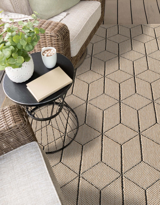 Khaki 7' 10 x 10' Symphony Outdoor Rectangle Area Rug Weather Resistant for Patio, Deck, Terrace, Balcony, Porch Durable Outside Carpet for Sale at Rug Engine