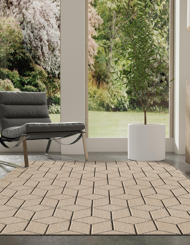 Khaki 4' 1 x 6' 1 Symphony Outdoor Rectangle Area Rug Weather Resistant for Patio, Deck, Terrace, Balcony, Porch Durable Outside Carpet for Sale at Rug Engine