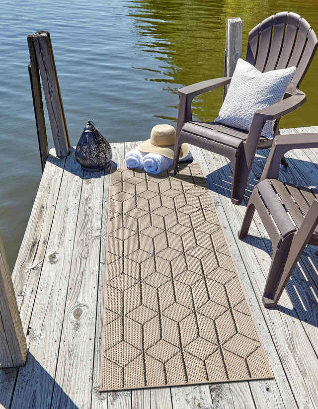 Khaki 2' x 8' Symphony Outdoor Runner Area Rug Weather Resistant for Patio, Deck, Terrace, Balcony, Porch Durable Outside Carpet for Sale at Rug Engine