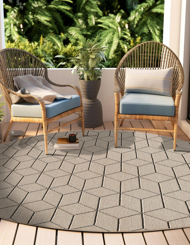 Khaki 3' 1 x 3' 1 Symphony Outdoor Round Area Rug Weather Resistant for Patio, Deck, Terrace, Balcony, Porch Durable Outside Carpet for Sale at Rug Engine