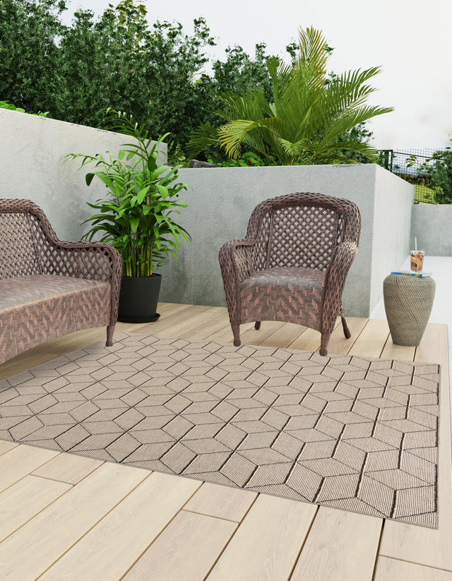 Khaki 7' 10 x 7' 10 Symphony Outdoor Square Area Rug Weather Resistant for Patio, Deck, Terrace, Balcony, Porch Durable Outside Carpet for Sale at Rug Engine