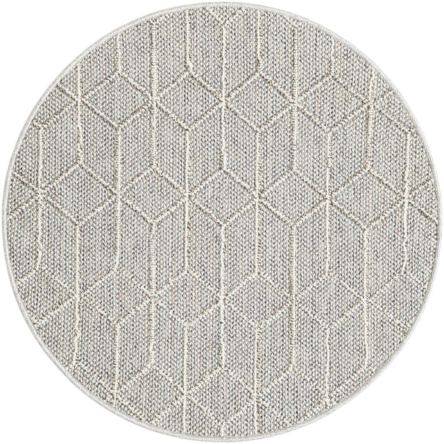 Light Gray 3' 1 x 3' 1 Symphony Outdoor Round Area Rug Weather Resistant for Patio, Deck, Terrace, Balcony, Porch Durable Outside Carpet for Sale at Rug Engine