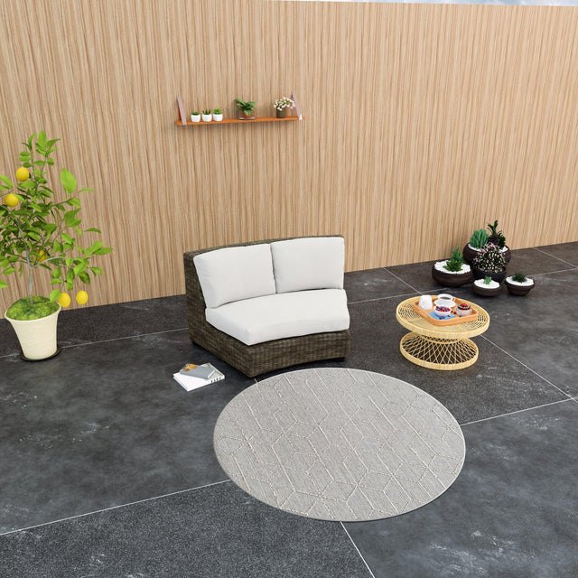 Light Gray 5' 3 x 5' 3 Symphony Outdoor Round Area Rug Weather Resistant for Patio, Deck, Terrace, Balcony, Porch Durable Outside Carpet for Sale at Rug Engine