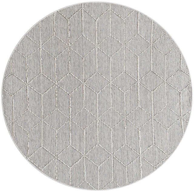 Light Gray 5' 3 x 5' 3 Symphony Outdoor Round Area Rug Weather Resistant for Patio, Deck, Terrace, Balcony, Porch Durable Outside Carpet for Sale at Rug Engine