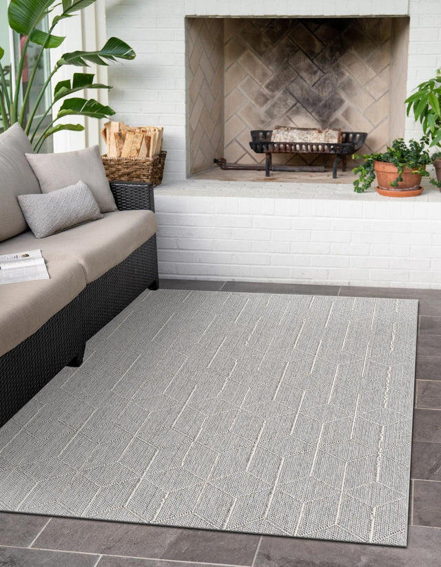 Light Gray 6' 1 x 9' Symphony Outdoor Rectangle Area Rug Weather Resistant for Patio, Deck, Terrace, Balcony, Porch Durable Outside Carpet for Sale at Rug Engine