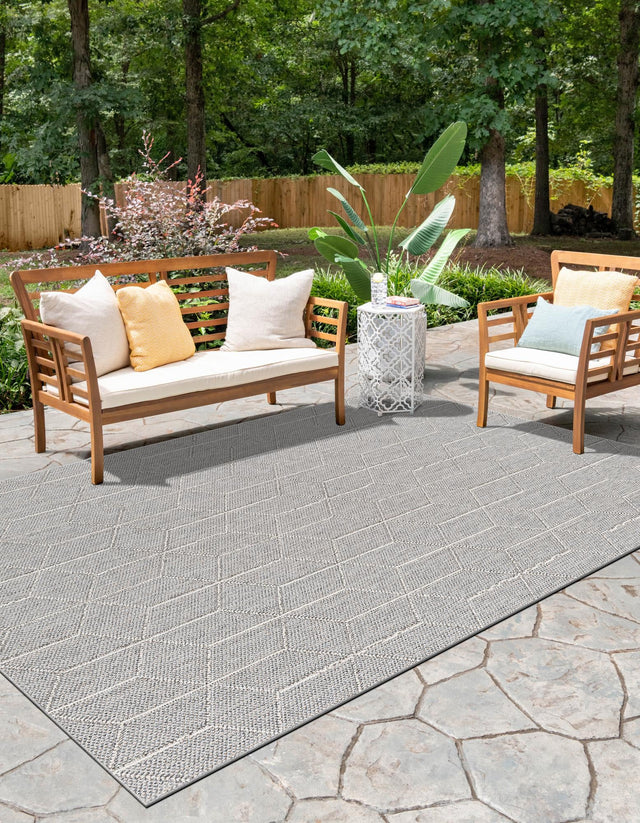 Light Gray 6' 1 x 9' Symphony Outdoor Rectangle Area Rug Weather Resistant for Patio, Deck, Terrace, Balcony, Porch Durable Outside Carpet for Sale at Rug Engine