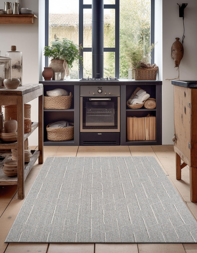 Light Gray 6' 1 x 9' Symphony Outdoor Rectangle Area Rug Weather Resistant for Patio, Deck, Terrace, Balcony, Porch Durable Outside Carpet for Sale at Rug Engine