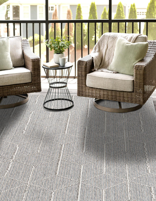 Light Gray 6' 1 x 9' Symphony Outdoor Rectangle Area Rug Weather Resistant for Patio, Deck, Terrace, Balcony, Porch Durable Outside Carpet for Sale at Rug Engine