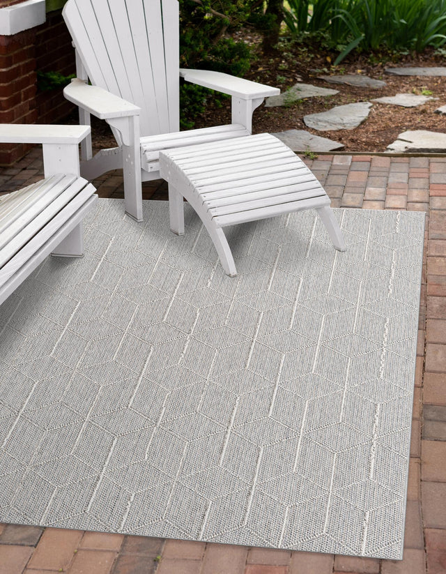 Light Gray 6' 1 x 9' Symphony Outdoor Rectangle Area Rug Weather Resistant for Patio, Deck, Terrace, Balcony, Porch Durable Outside Carpet for Sale at Rug Engine