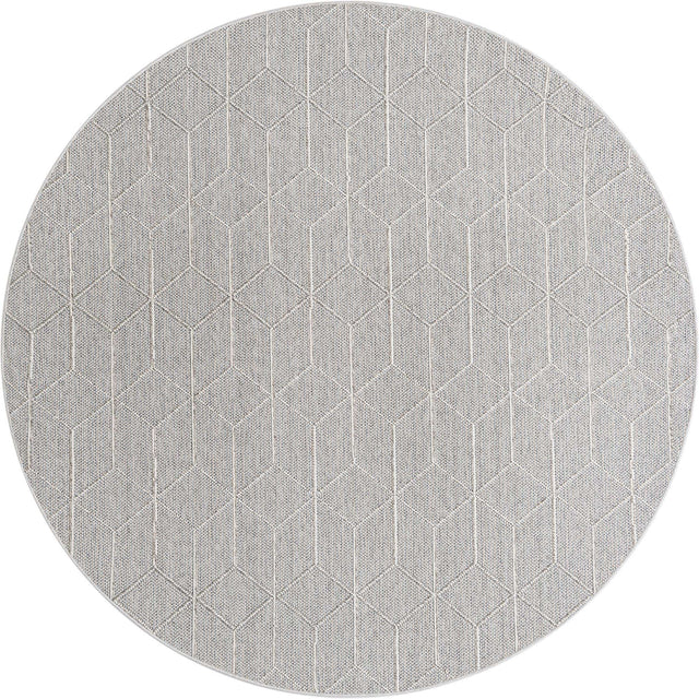 Light Gray 7' 10 x 7' 10 Symphony Outdoor Round Area Rug Weather Resistant for Patio, Deck, Terrace, Balcony, Porch Durable Outside Carpet for Sale at Rug Engine