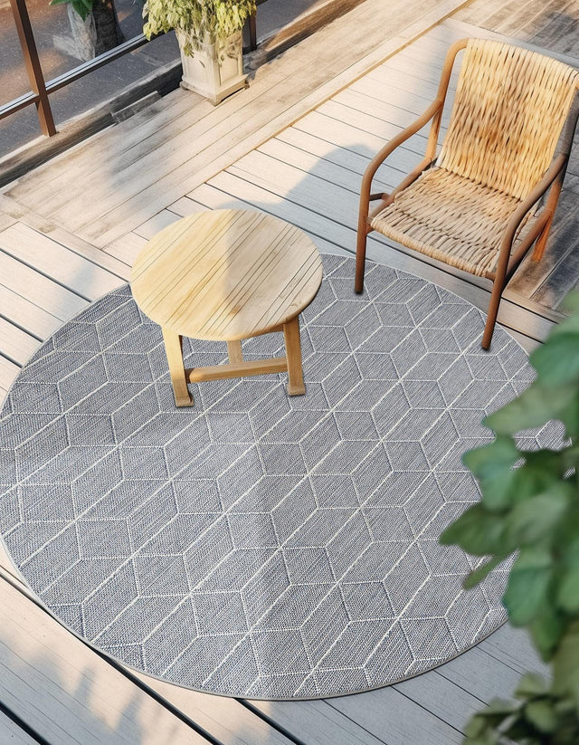 Light Blue 7' 10 x 7' 10 Symphony Outdoor Round Area Rug Weather Resistant for Patio, Deck, Terrace, Balcony, Porch Durable Outside Carpet for Sale at Rug Engine