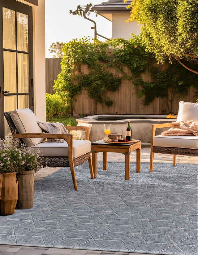 Light Blue 7' 10 x 7' 10 Symphony Outdoor Square Area Rug Weather Resistant for Patio, Deck, Terrace, Balcony, Porch Durable Outside Carpet for Sale at Rug Engine
