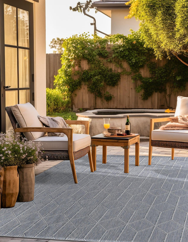Light Blue 7' 10 x 7' 10 Symphony Outdoor Square Area Rug Weather Resistant for Patio, Deck, Terrace, Balcony, Porch Durable Outside Carpet for Sale at Rug Engine