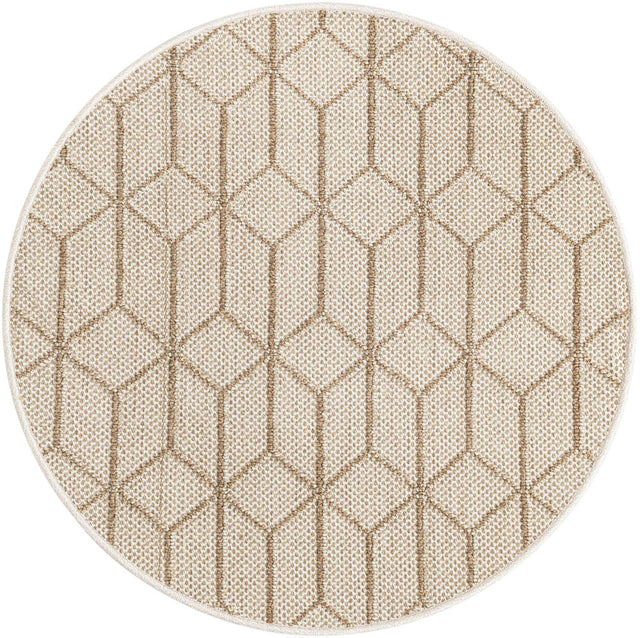Beige 3' 1 x 3' 1 Symphony Outdoor Round Area Rug Weather Resistant for Patio, Deck, Terrace, Balcony, Porch Durable Outside Carpet for Sale at Rug Engine