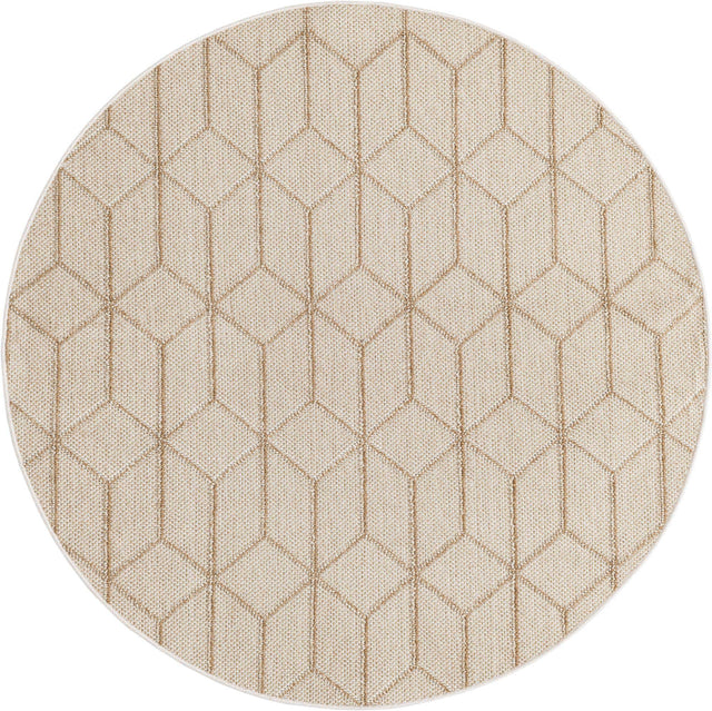 Beige 5' 3 x 5' 3 Symphony Outdoor Round Area Rug Weather Resistant for Patio, Deck, Terrace, Balcony, Porch Durable Outside Carpet for Sale at Rug Engine