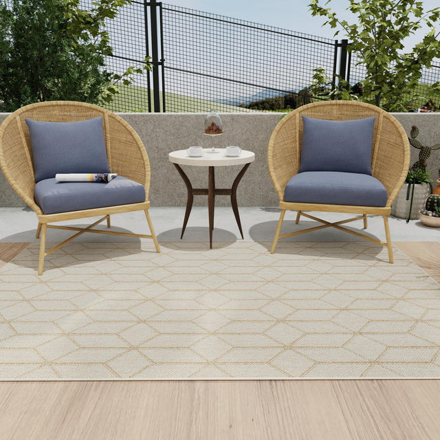 Beige 4' 1 x 6' 1 Symphony Outdoor Rectangle Area Rug Weather Resistant for Patio, Deck, Terrace, Balcony, Porch Durable Outside Carpet for Sale at Rug Engine