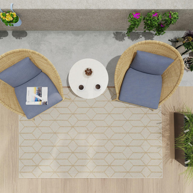 Beige 4' 1 x 6' 1 Symphony Outdoor Rectangle Area Rug Weather Resistant for Patio, Deck, Terrace, Balcony, Porch Durable Outside Carpet for Sale at Rug Engine