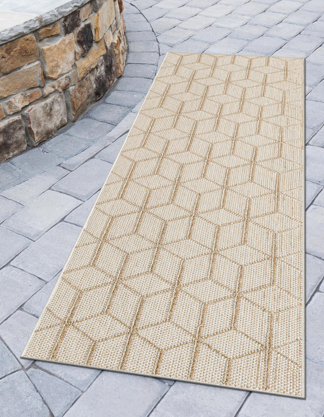 Beige 2' 7 x 12' Symphony Outdoor Runner Area Rug Weather Resistant for Patio, Deck, Terrace, Balcony, Porch Durable Outside Carpet for Sale at Rug Engine