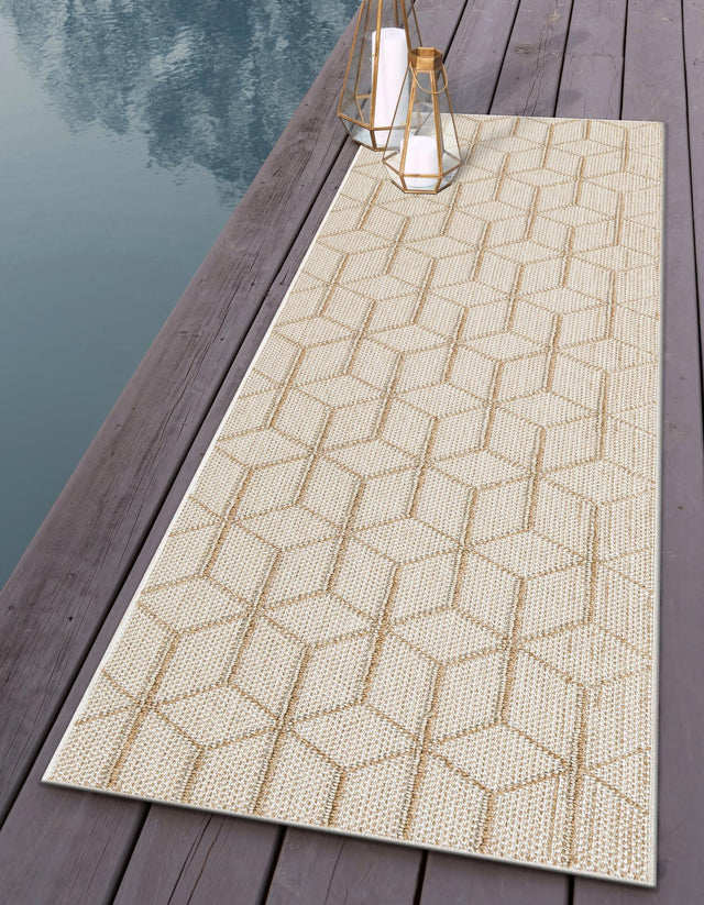 Beige 2' x 8' Symphony Outdoor Runner Area Rug Weather Resistant for Patio, Deck, Terrace, Balcony, Porch Durable Outside Carpet for Sale at Rug Engine