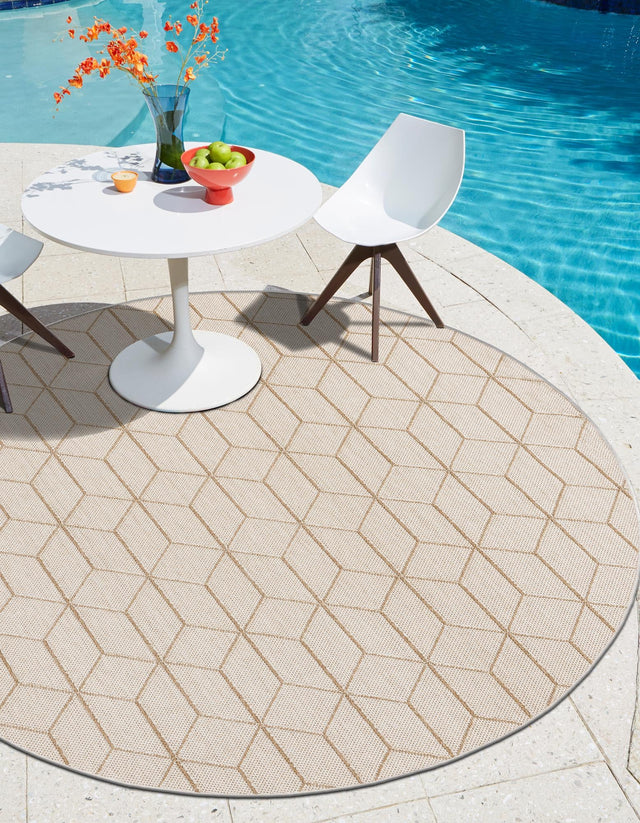 Beige 3' 1 x 3' 1 Symphony Outdoor Round Area Rug Weather Resistant for Patio, Deck, Terrace, Balcony, Porch Durable Outside Carpet for Sale at Rug Engine