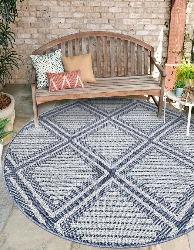 Navy Blue 3' 1 x 3' 1 Symphony Outdoor Round Area Rug Weather Resistant for Patio, Deck, Terrace, Balcony, Porch Durable Outside Carpet for Sale at Rug Engine