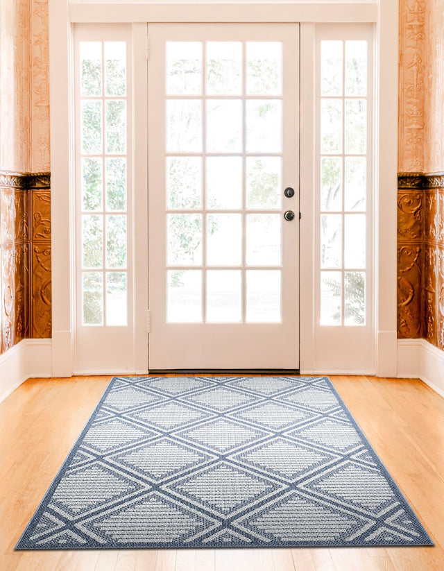 Navy Blue 4' 1 x 6' 1 Symphony Outdoor Rectangle Area Rug Weather Resistant for Patio, Deck, Terrace, Balcony, Porch Durable Outside Carpet for Sale at Rug Engine