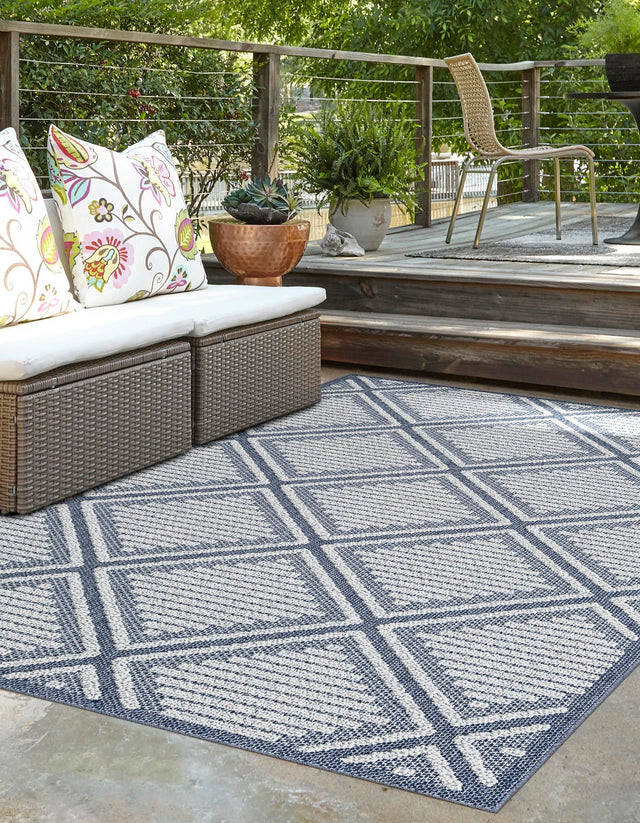 Navy Blue 5' 3 x 8' Symphony Outdoor Rectangle Area Rug Weather Resistant for Patio, Deck, Terrace, Balcony, Porch Durable Outside Carpet for Sale at Rug Engine