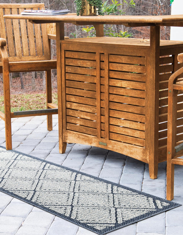 Navy Blue 2' x 6' 1 Symphony Outdoor Runner Area Rug Weather Resistant for Patio, Deck, Terrace, Balcony, Porch Durable Outside Carpet for Sale at Rug Engine