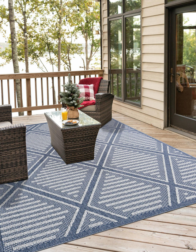 Navy Blue 7' 10 x 7' 10 Symphony Outdoor Square Area Rug Weather Resistant for Patio, Deck, Terrace, Balcony, Porch Durable Outside Carpet for Sale at Rug Engine